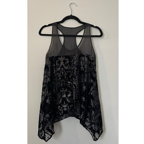 Anthropologie Sunday In Brooklyn Black Velvet Accent Trapeze Tank Top - Picture 1 of 3